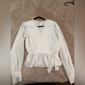 Express White Pleated Wrap Blouse with Side Tie